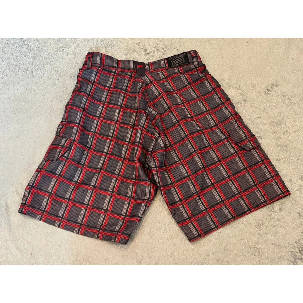 Ten-80 Mens Plaid Board Shorts Red Grey Wakeboard Surf Cargo Shorts Size 32